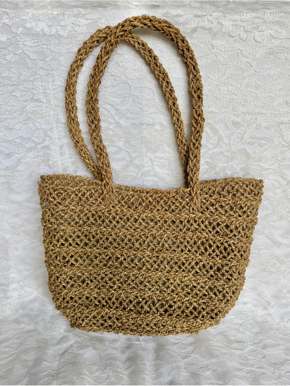 Cappelli Straworld Inc Woven Straw Tote Bag Natural Crochet Beach Purse Boho